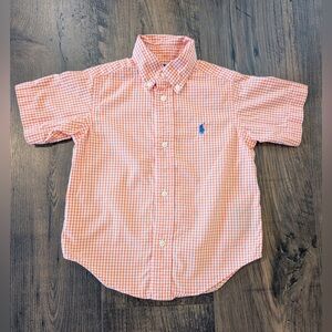 Ralph Lauren Boys Short Sleeve Button Down Top Orange White Gingham Size 2/2T
